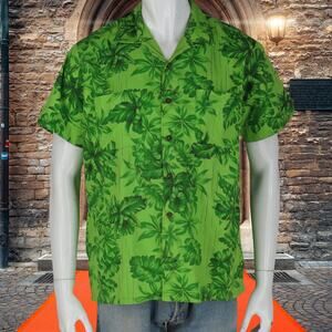 70s Vintage Sears Lime Green Floral Aloha Hawaiian Shirt M